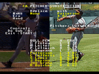 RBI Baseball '95 (SEGA 32X) screenshot: Pitcher substitution