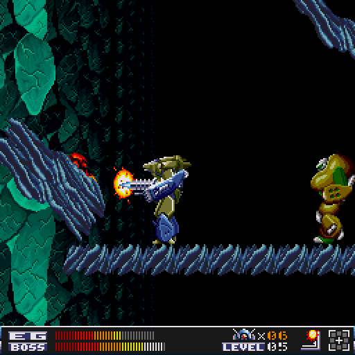 Aquales (Sharp X68000) screenshot: No, the boss is on the other side. Just turn around