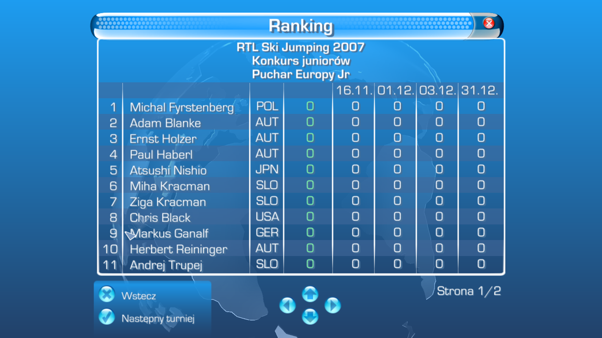 RTL Ski Jumping 2007 (Windows) screenshot: Ranking