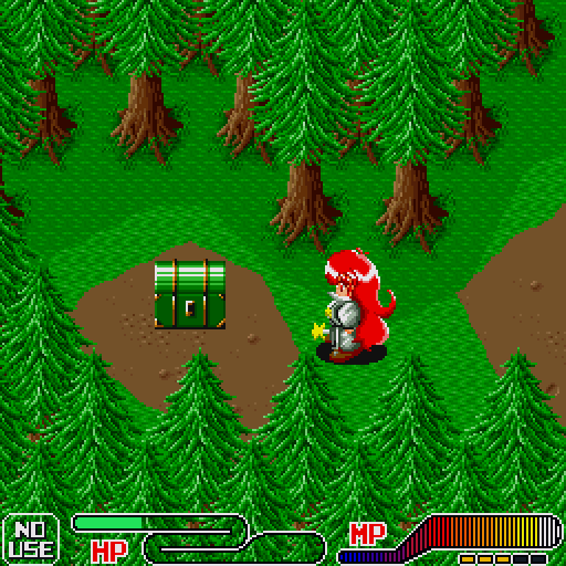 Étoile Princesse (Sharp X68000) screenshot: Oh wow, a green treasure chest amidst green trees! Camouflage!..