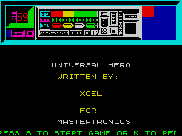 Universal Hero (ZX Spectrum) screenshot: Title screen.