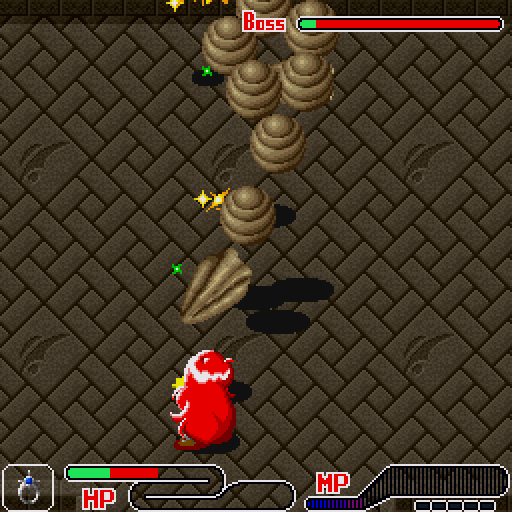 Étoile Princesse (Sharp X68000) screenshot: Rilule fights a serpent-like boss
