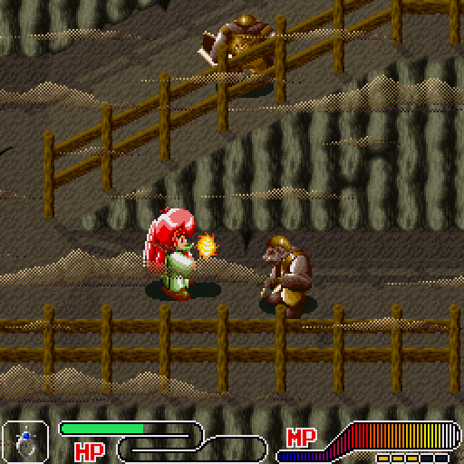 Étoile Princesse (Sharp X68000) screenshot: Mountain pass. This new character can shoot fireballs