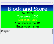 Block and Score Soccer (J2ME) screenshot: Getting a high score