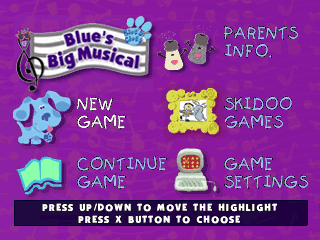 Blue's Clues: Blue's Big Musical (PlayStation) screenshot: Main menu.