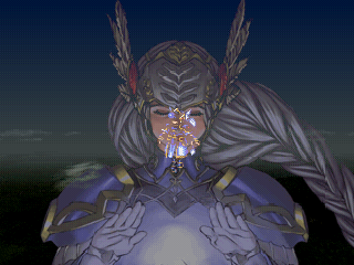 Valkyrie Profile (PlayStation) screenshot: Lenneth is concentrating to locate new dungeons on the map