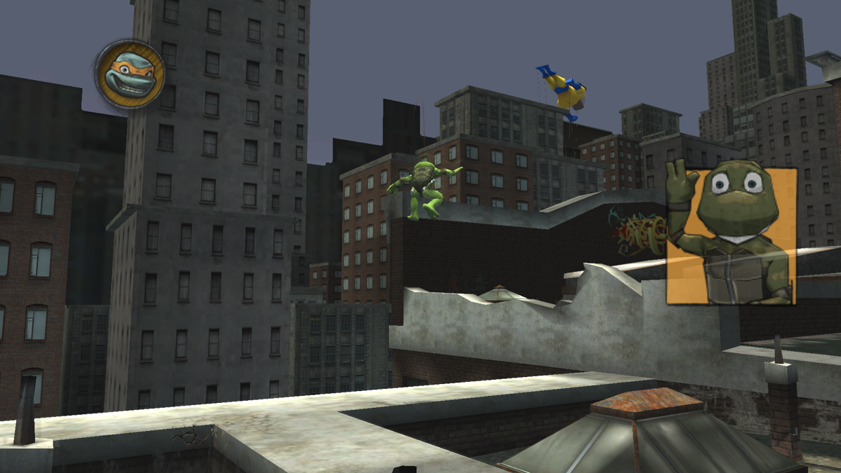 TMNT (Windows) screenshot: Mission 4. Jumping on rooftops