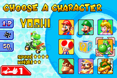 Mario Kart: Super Circuit (Game Boy Advance) screenshot: Character selection