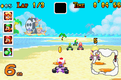 Mario Kart: Super Circuit (Game Boy Advance) screenshot: Collect golden coins during the race to increase the maximum speed of your kart.