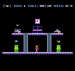 Zooming Secretary (NES) screenshot: Day 1, a phone is ringing with a history question.