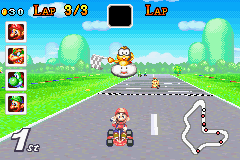 Mario Kart: Super Circuit (Game Boy Advance) screenshot: First at finishing line