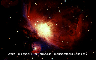 Kosmos (DOS) screenshot: Curiosity leads to space.