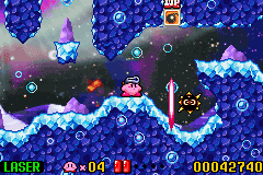 Kirby: Nightmare in Dreamland (Game Boy Advance) screenshot: The laser can rebound in the slopes