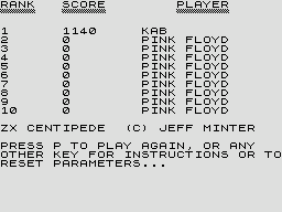 Centipede (ZX81) screenshot: I beat Pink Floyd at least