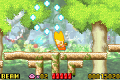 Kirby: Nightmare in Dreamland (Game Boy Advance) screenshot: Kirby is invincible now due to the lollipop, like the Mario star