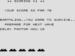 Centipede (ZX81) screenshot: I've completed a wave