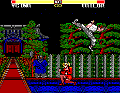 Jang Pung 3 (SEGA Master System) screenshot: Acrobatic moves with mysterious forest background