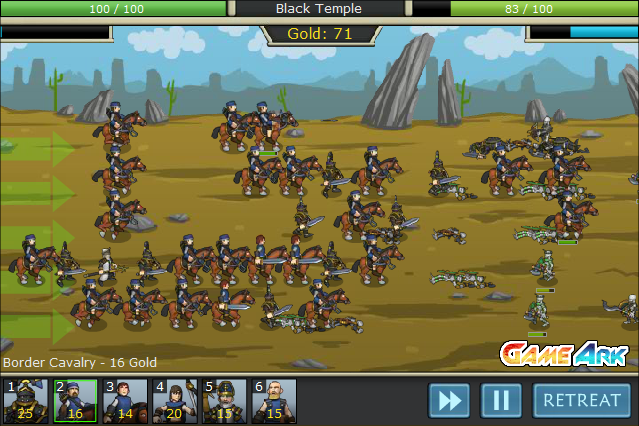 Empires of Arkeia (Browser) screenshot: Battlefield