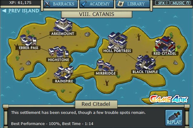 Empires of Arkeia (Browser) screenshot: Island map