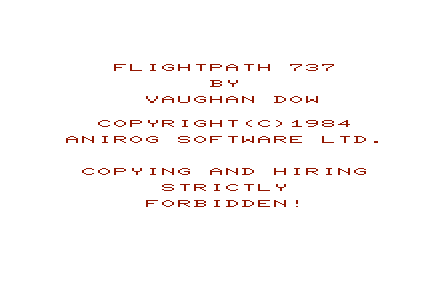 Flight Path 737 (VIC-20) screenshot: Title screen