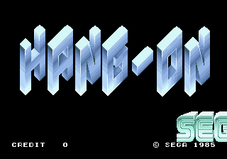 Hang-On (Arcade) screenshot: Title screen - logo sliding on screen.