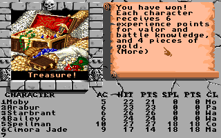 The Bard's Tale Construction Set (Amiga) screenshot: Won the battle.