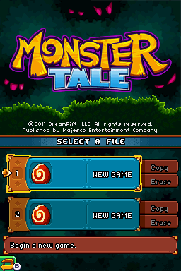 Monster Tale (Nintendo DS) screenshot: The game allows for two save files, which is nice