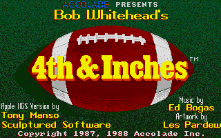 4th & Inches (Apple IIgs) screenshot: Title screen with credits