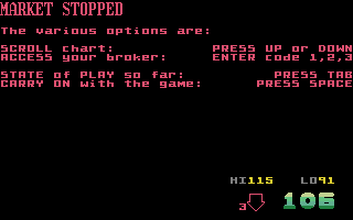 Speculator (Atari ST) screenshot: Market stoped
