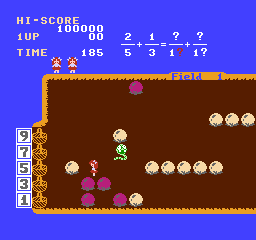 Sansū 5・6-nen: Keisan Game (NES) screenshot: Move the white flower bulb into the correct basket