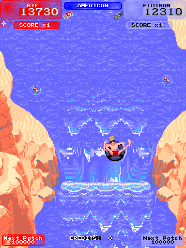 Toobin' (Arcade) screenshot: Fall of the waterfall