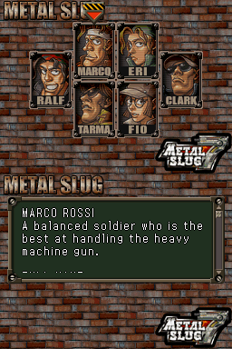 Metal Slug 7 (Nintendo DS) screenshot: Character selection