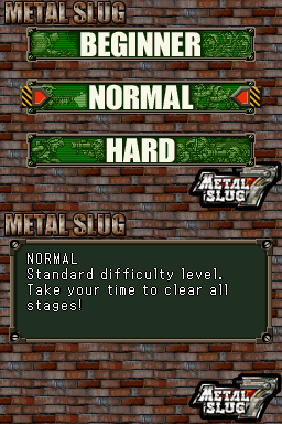 Metal Slug 7 (Nintendo DS) screenshot: Difficulty select screen