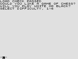 Chess (ZX81) screenshot: Some options at start up