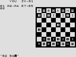 Chess (ZX81) screenshot: Moves are made by entering the coordinates