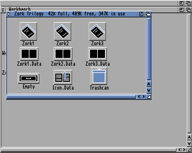 Zork Trilogy (Amiga) screenshot: Zork Trilogy disk directory