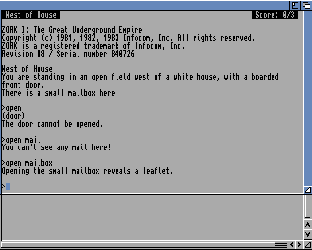 Zork Trilogy (Amiga) screenshot: Zork I - The great underground empire