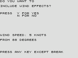 The Flight Simulator (ZX81) screenshot: Option for wind effects