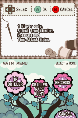 Mr. DRILLER: Drill Spirits (Nintendo DS) screenshot: The main menu.