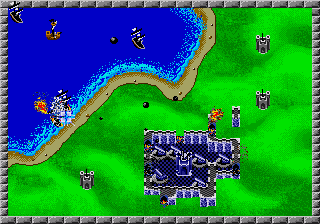 Rampart (Genesis) screenshot: battle and fire