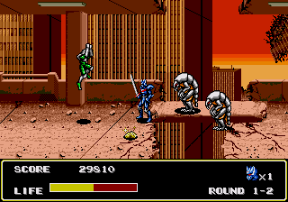 Mazin Saga: Mutant Fighter (Genesis) screenshot: i'm surrounded... this is no problem.