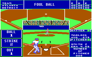 The Sporting News Baseball (DOS) screenshot: Foul ball (EGA)