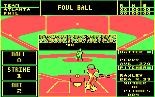 The Sporting News Baseball (DOS) screenshot: Foul ball (CGA)