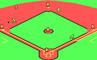 The Sporting News Baseball (DOS) screenshot: Ground and force out on 3rd base (CGA)