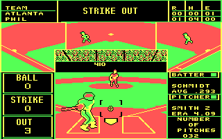 The Sporting News Baseball (DOS) screenshot: Strike Out (CGA)