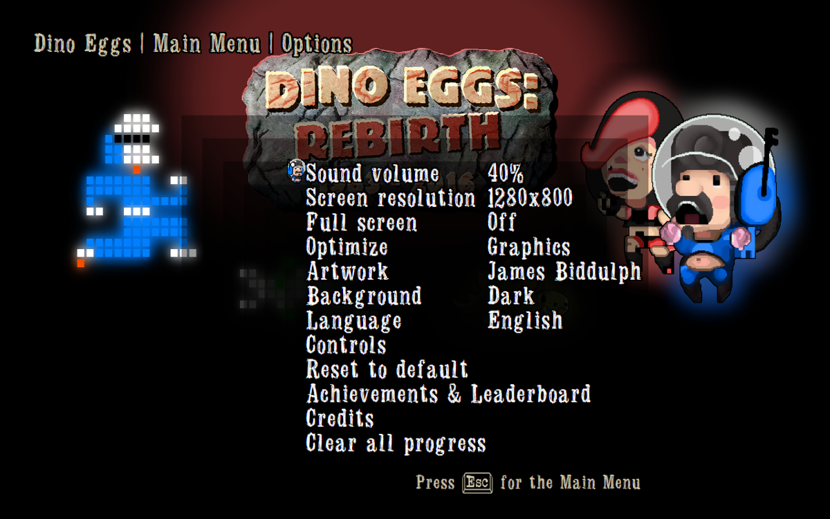 Dino Eggs: Rebirth (Windows) screenshot: Game options