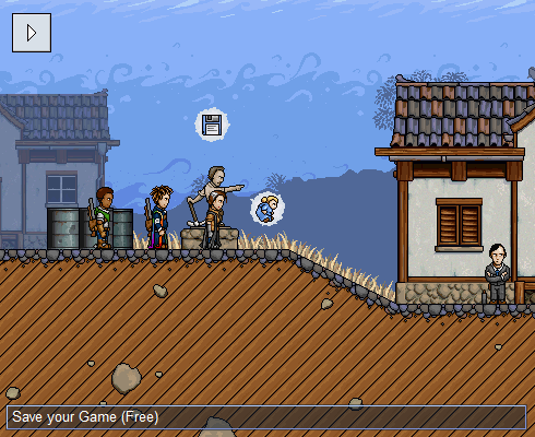 The Spirit Engine (Windows) screenshot: Statues are save points. Those outside the starting locations cost gold to use.