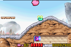 Kirby: Nightmare in Dreamland (Game Boy Advance) screenshot: Still 1-1, avoiding enemies by flight