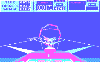 Roller Coaster Rumbler (DOS) screenshot: Destroying Targets (CGA)