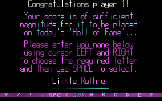 Roller Coaster Rumbler (DOS) screenshot: Entering your name of score (CGA)